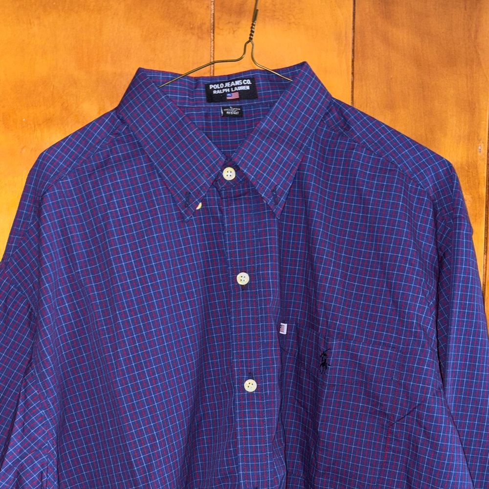 Polo by Ralph Lauren Men's Red and Blue Plaid Shirt